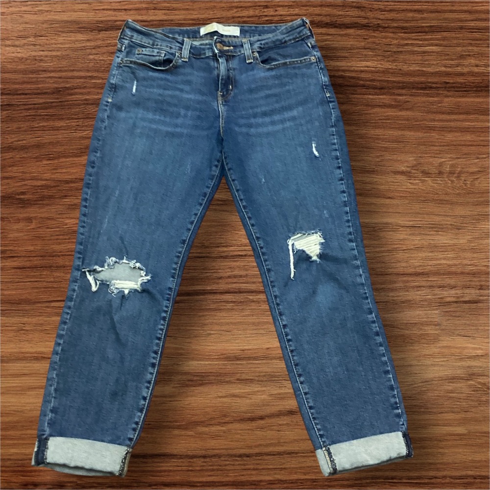 Signature Levi Strauss Gold Label Boyfriend Jeans Blue Distressed Women 7 W28
